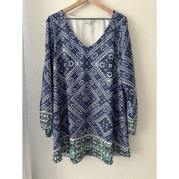 Lovers + Friends Gracie split sleeve shift dress blue/green/white paisley Size M - Picture 2 of 8